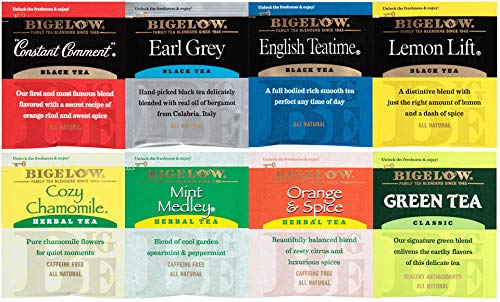Bigelow Tea Variety Pack 8 Flavor Assortment, 64 Count (Pack of 6), Caffeinated Green and Black Tea Bags for Hot or Iced Tea
