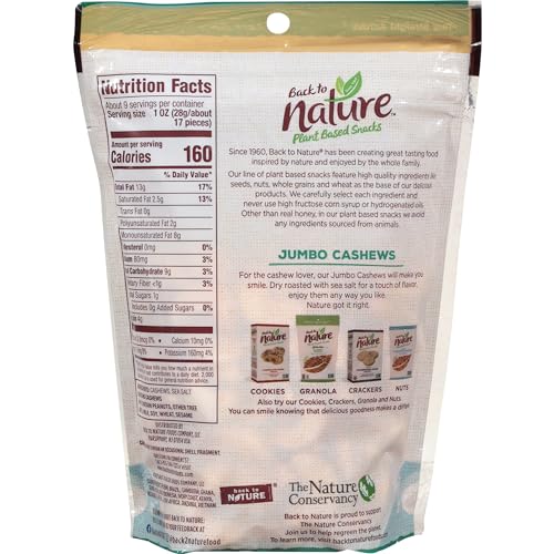 Back To Nature Jumbo Cashews - Dry Roasted With Sea Salt, Non-Gmo High Protein Snacks, 9 Ounce (Pack Of 9)
