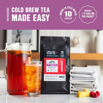 Tiesta Tea Passion Berry Jolt Cold Brew Tea - Raspberry Passion Fruit Black Tea - Loose Leaf Tea Blend - High Caffeinated Iced Tea - Cold Brew Tea Packets - Brews 64 Oz Of Pitcher Per Bag (Pack Of 10)