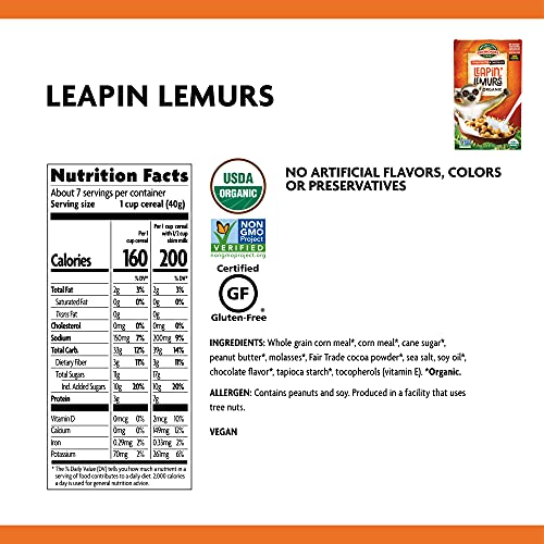 Leapin Lemurs Peanut Butter & Chocolate Organic Cereal, 10 Oz Box, Gluten Free