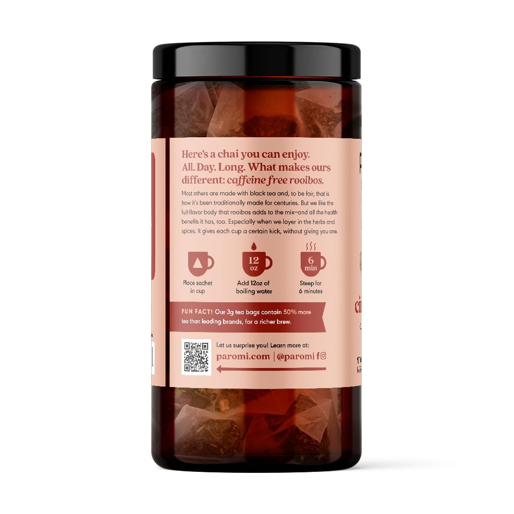 Paromi Cinnamon Chai Rooibos Organic Tea, Signature Jar, 15 Count (Pack Of 6)