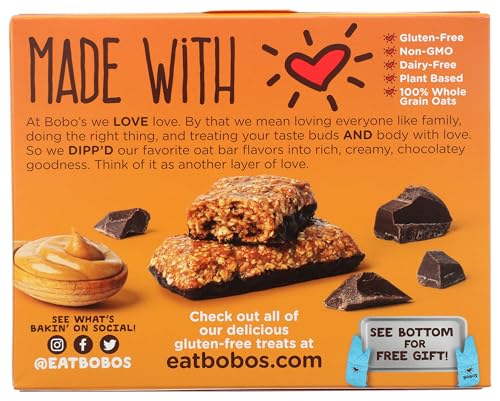 Bobo'S Peanut Butter Oat Bar + Dark Chocolate Dipped, Non Gmo, Gluten Free, 5 Ounces (Pack Of 6)