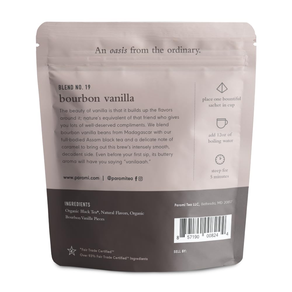 Paromi spirit-inspired flavor Vanilla Black Tea, Resealable Pouch, 15 Count, Pack of 1