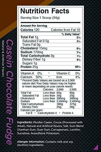 Rule 1 R1 Casein, Chocolate Fudge - 3.97 Pounds - 25g of Slow-Release Protein - 53 Servings