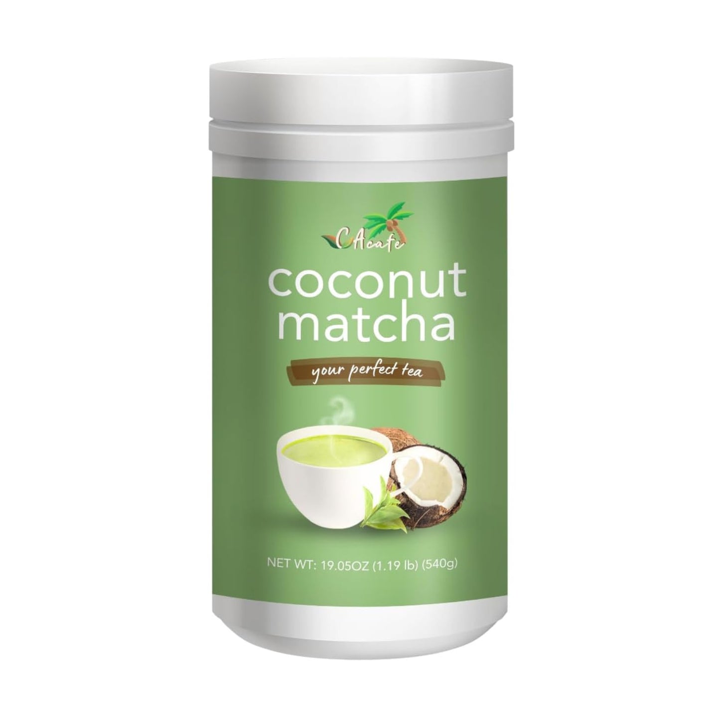 CACafe Coconut Matcha - Creamy & Sweet Japanese Health Drink - Green Tea Latte Drinking Mix for Hot, Cold, or Iced Beverages 19.