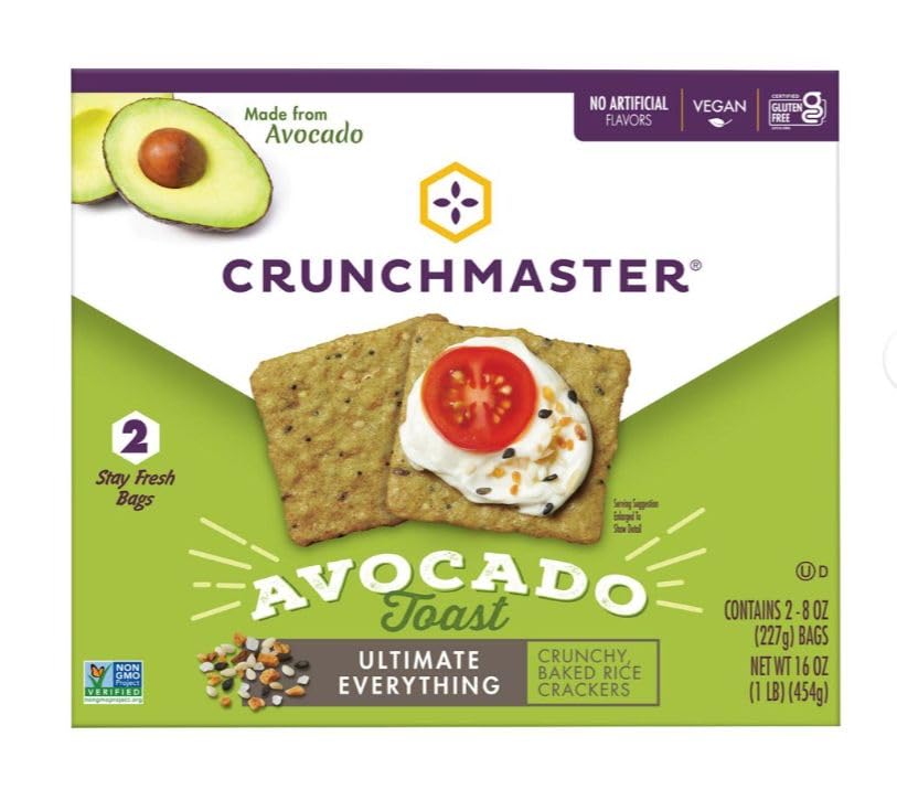 Crunchmaster Avocado Toast Crackers, Ultimate Everything, Baked Rice, Vegan, Gluten Free, 16 oz 1 Box