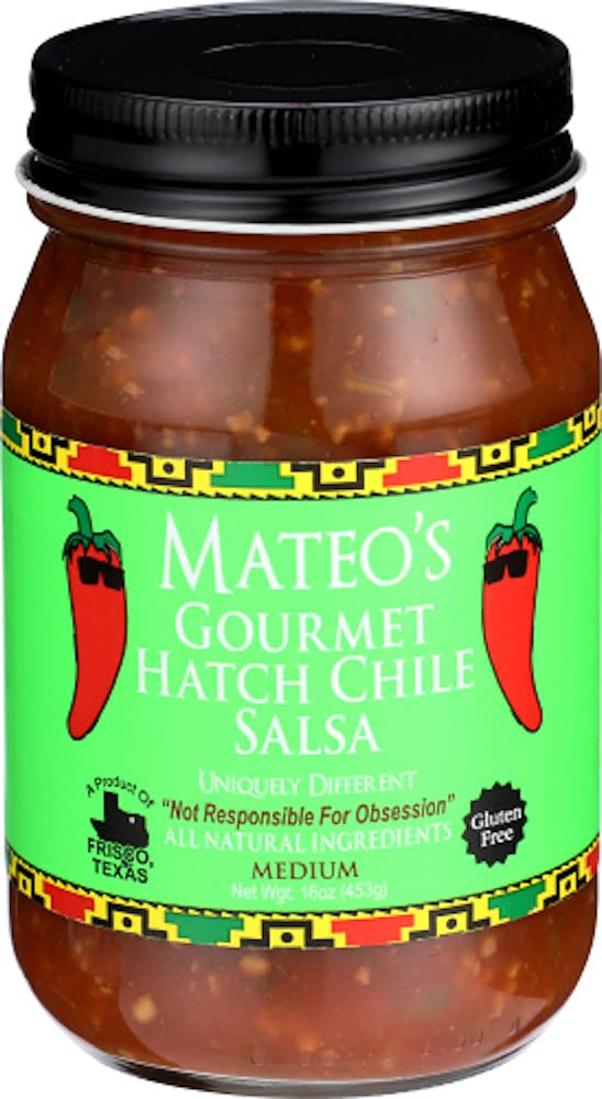 Mateos Gourmet Hatch Chile Salsa, Medium, 16 Oz, Pack of 2