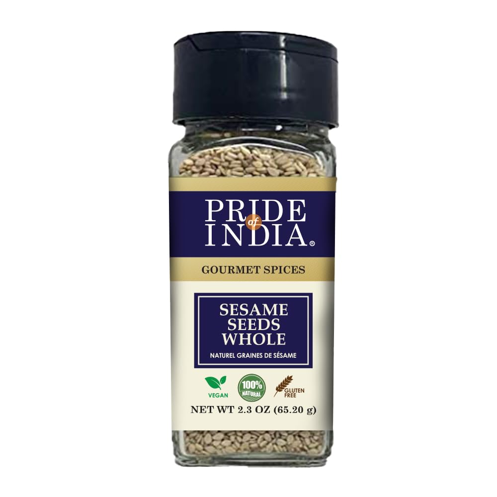 Pride of India | Sesame Seed Whole 2.3 oz (65.20 gm) Small Dual Sifter Bottle | Unhulled & Fresh | Keto-Friendly/Gluten-Free | R