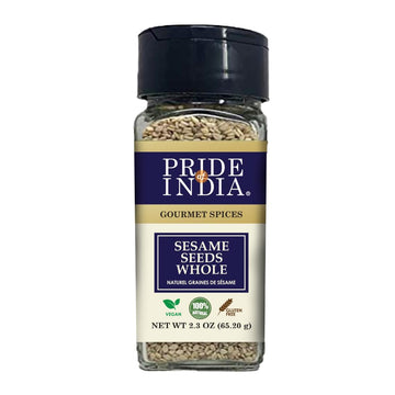 Pride of India | Sesame Seed Whole 2.3 oz (65.20 gm) Small Dual Sifter Bottle | Unhulled & Fresh | Keto-Friendly/Gluten-Free | R