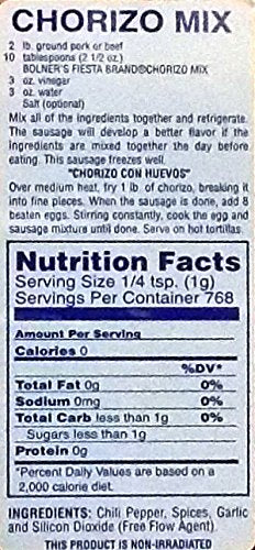 Bolner's Fiesta Extra Fancy Salt Free Chorizo Mix, 16 Oz - Perfect for Flavorful Cooking, No Added Salt, Gluten-Free