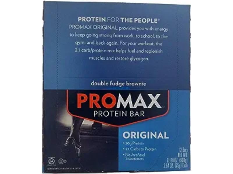 Promax Protein Bar, Double Fudge Brownie, 20G High Protein, Gluten Free, 12 Count