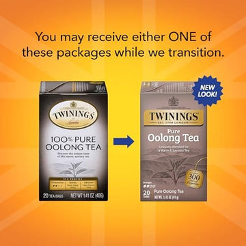 Twinings Pure Oolong Individually Wrapped Black Tea Bags, 20 Count Pack Of 6, Caffeinated, Warm, Nutty Flavor & Golden Colour