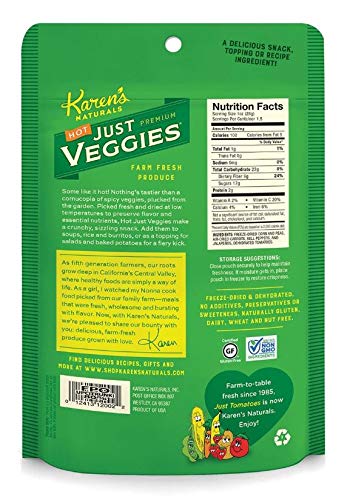 Karens Naturals Hot Just Veggies, 3 Ounce Pouches, Keto Friendly All Natural Freeze Dried Vegetables, Vegan, Paleo, Gluten Free