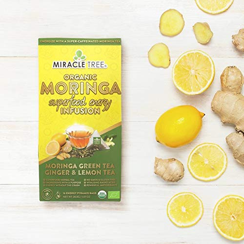 Miracle Tree'S Moringa Energy Tea - Green Tea, Ginger & Lemon | Super Caffeinated Blend | Healthy Coffee Alternative, Perfect Fo
