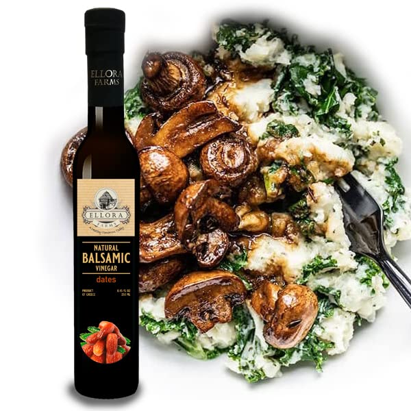 Ellora Farms, Dates Infused Thick Balsamic Vinegar, Barrel Aged, No-Additives, No-Added Sugar, No-Preservatives, Dark Glass Bott