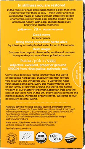 Pukka Organic Herbal Tea, Chamomile, Vanilla & Manuka Honey Tea, Honey & Fennel Blend, 20 Total Tea Bags