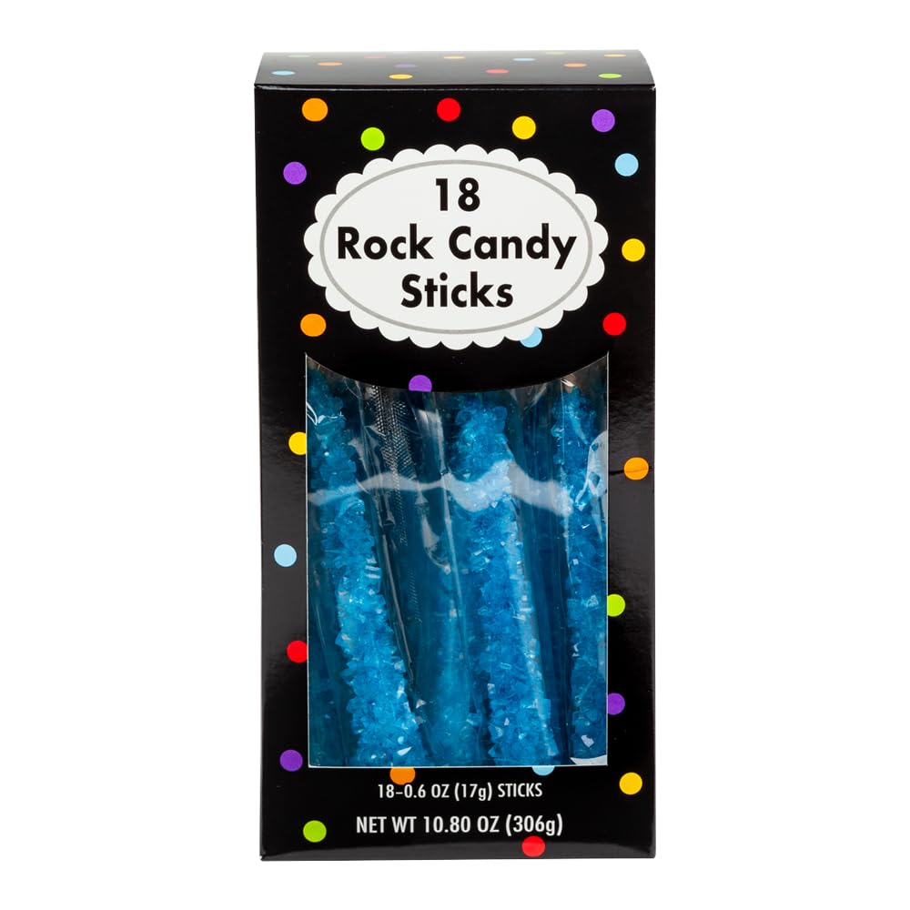 Amuse Mints Rock Candy Sticks - 18 PC Box, Individually Wrapped, Caribbean Blue, Colorful Hard Candy for Parties and Gifting