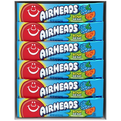 Airheads Sour Candy Bars, Sour Blue Blast Flavored, Bulk, Concessions, Parties, Pack Of 36 Bars
