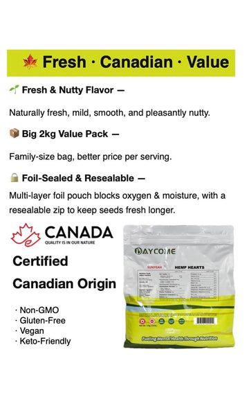 SUNYEAH Hemp Hearts - 2kg Shelled Hemp Seeds, Non-GMO, Vegan, Keto, Gluten-Free, Perfect for Smoothies, Yogurt, and Salads
