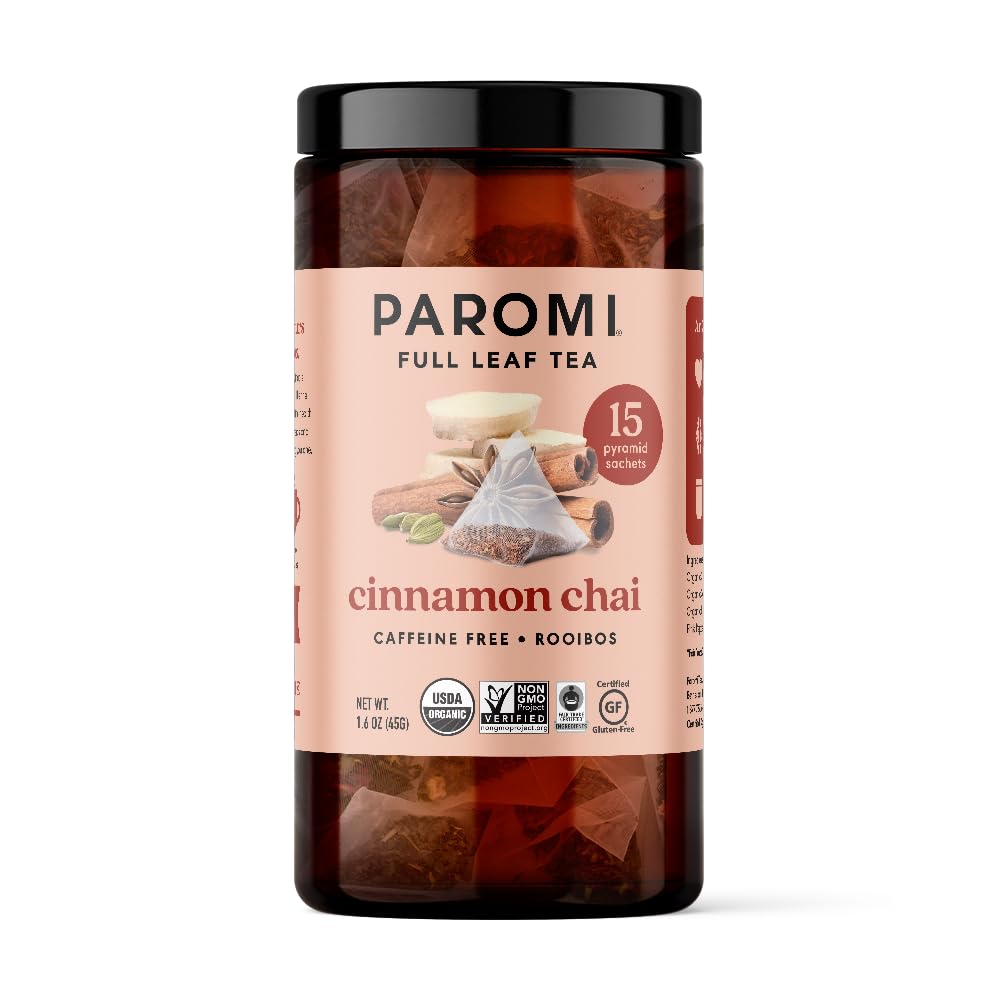 Paromi Cinnamon Chai Rooibos Organic Tea, Signature Jar, 15 Count (Pack of 6)