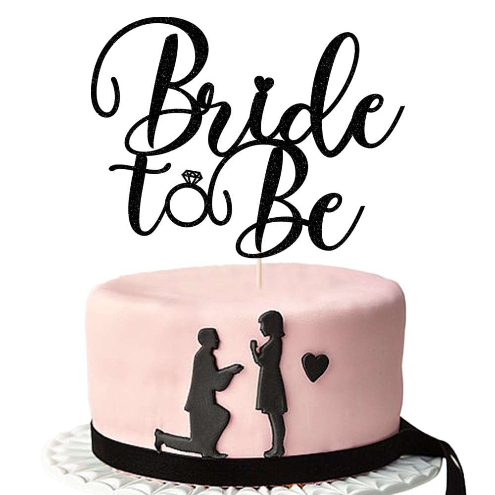 sodasos Glitter Bride to Be Cake Topper - Black, 7x8 inches, Paper, Model HP-606-1223, Ideal for Bridal Shower, Bachelorette Decorations