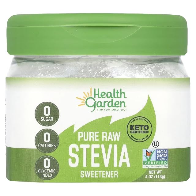 Health Garden Pure Raw Stevia Sweetener, 4 oz Jar, 100% Natural, No Additives, Keto Friendly, Zero Calorie Sugar Substitute, Sug