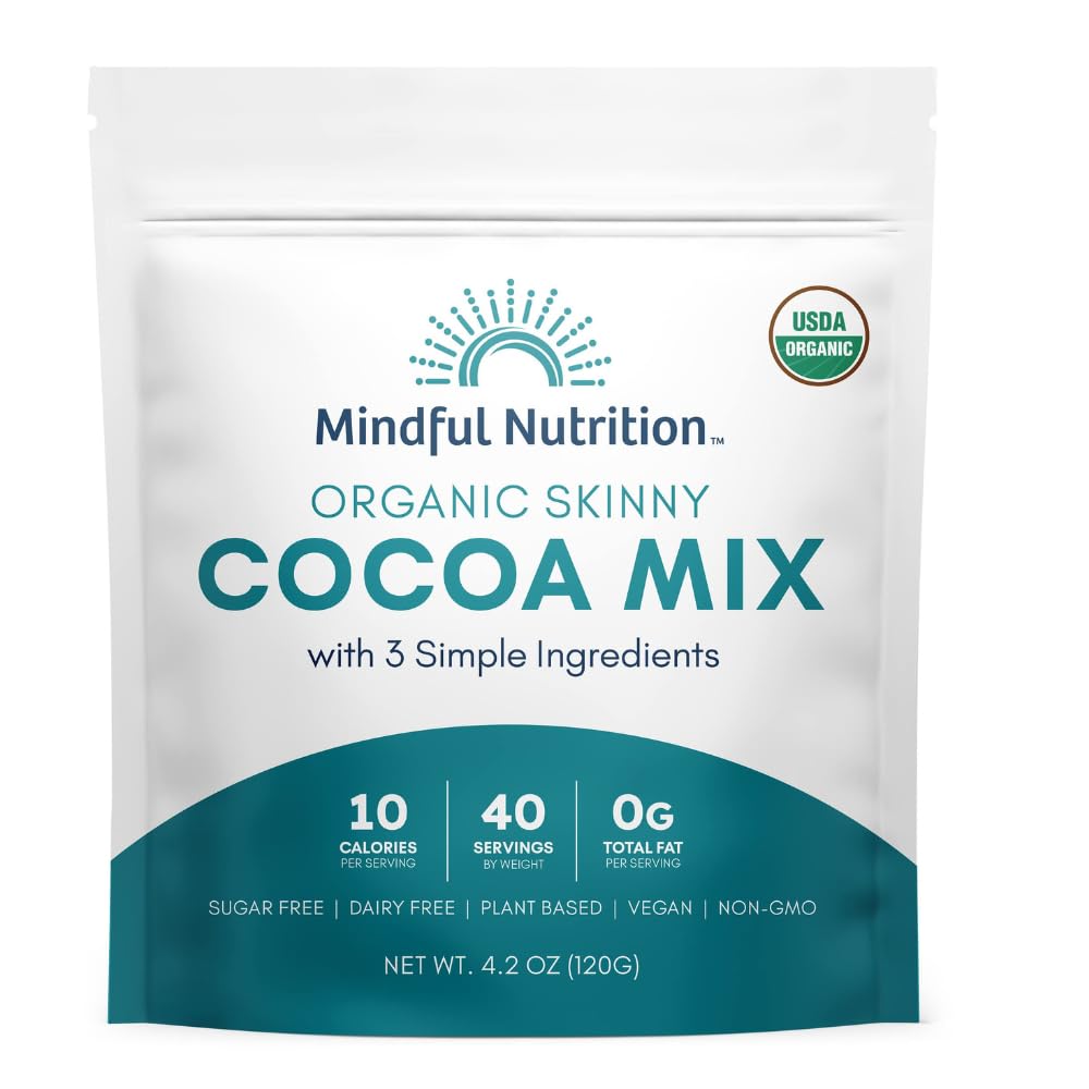 Mindful Nutrition Organic Skinny Hot Cocoa Mix - 40 Servings - Sugar Free Hot Chocolate Mix Gluten Free Dark Chocolate High Flav