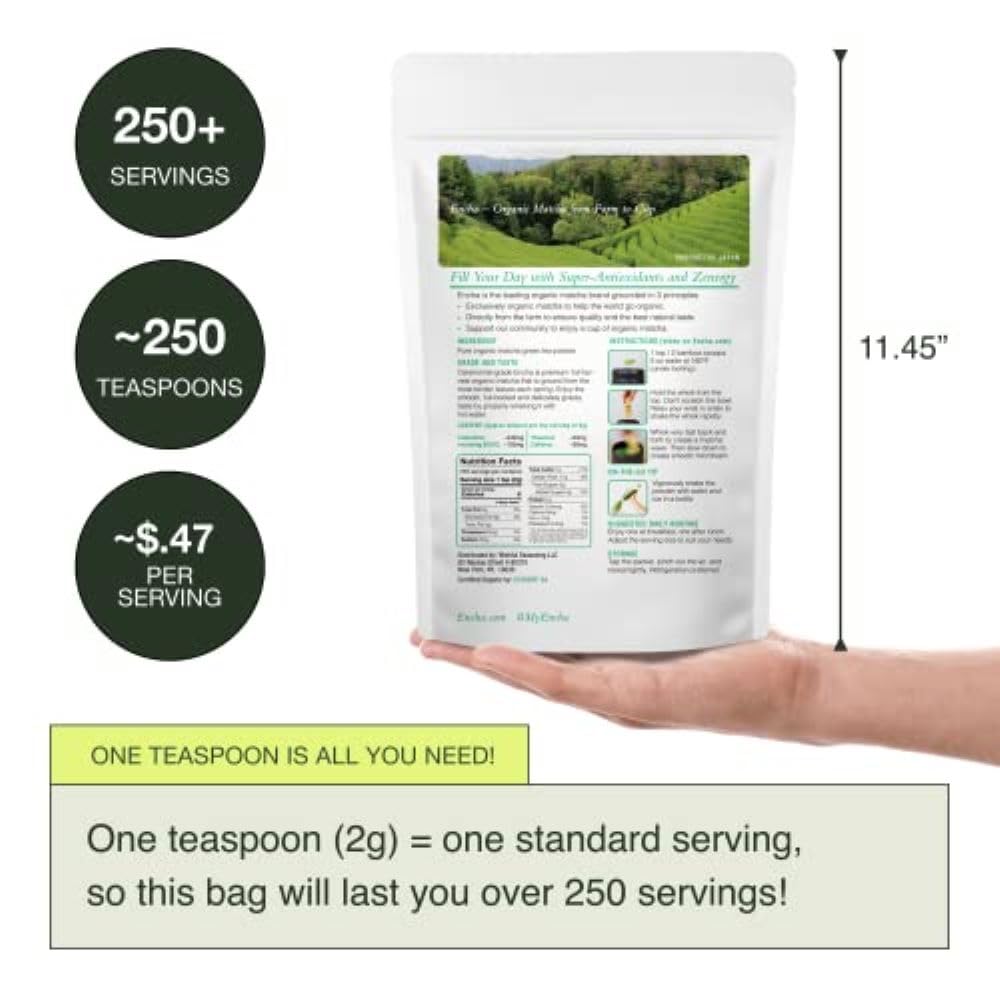 Encha Organic Ceremonial Matcha Green Tea Powder, First Harvest, 1 lb, Uji Japan, Culinary & Ceremonial Grade