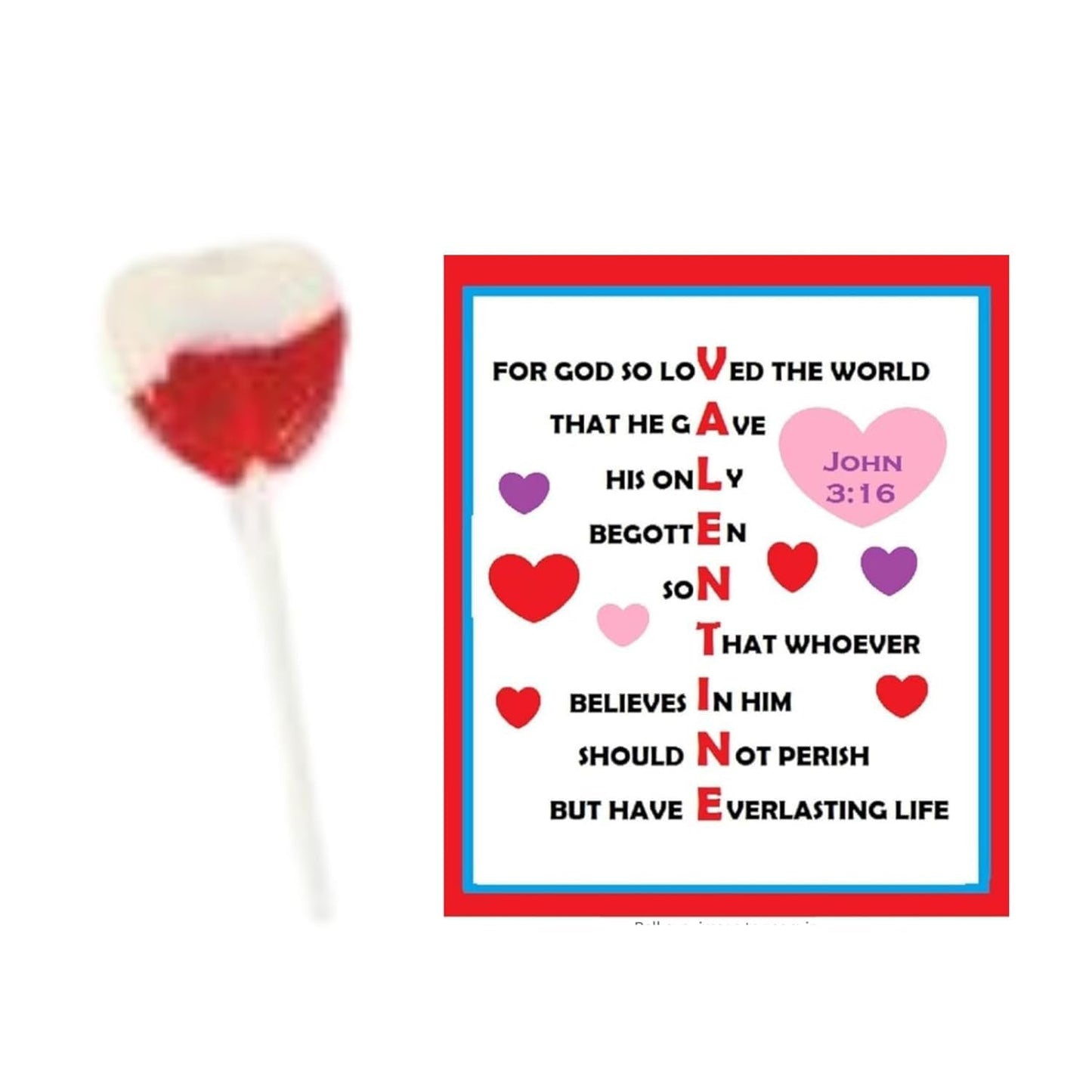 Valenntine from God, Religious Valentine Cards with Strawberries and Cream Heart Lollipops, John 3:16 Scripture Design, 12 Sets
