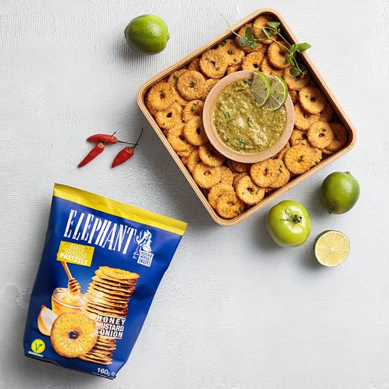 Generic Elephant Baked Squeezed Pretzels, Honey Mustard & Onion, Thin & Crispy, 9.52 Ounce Bag