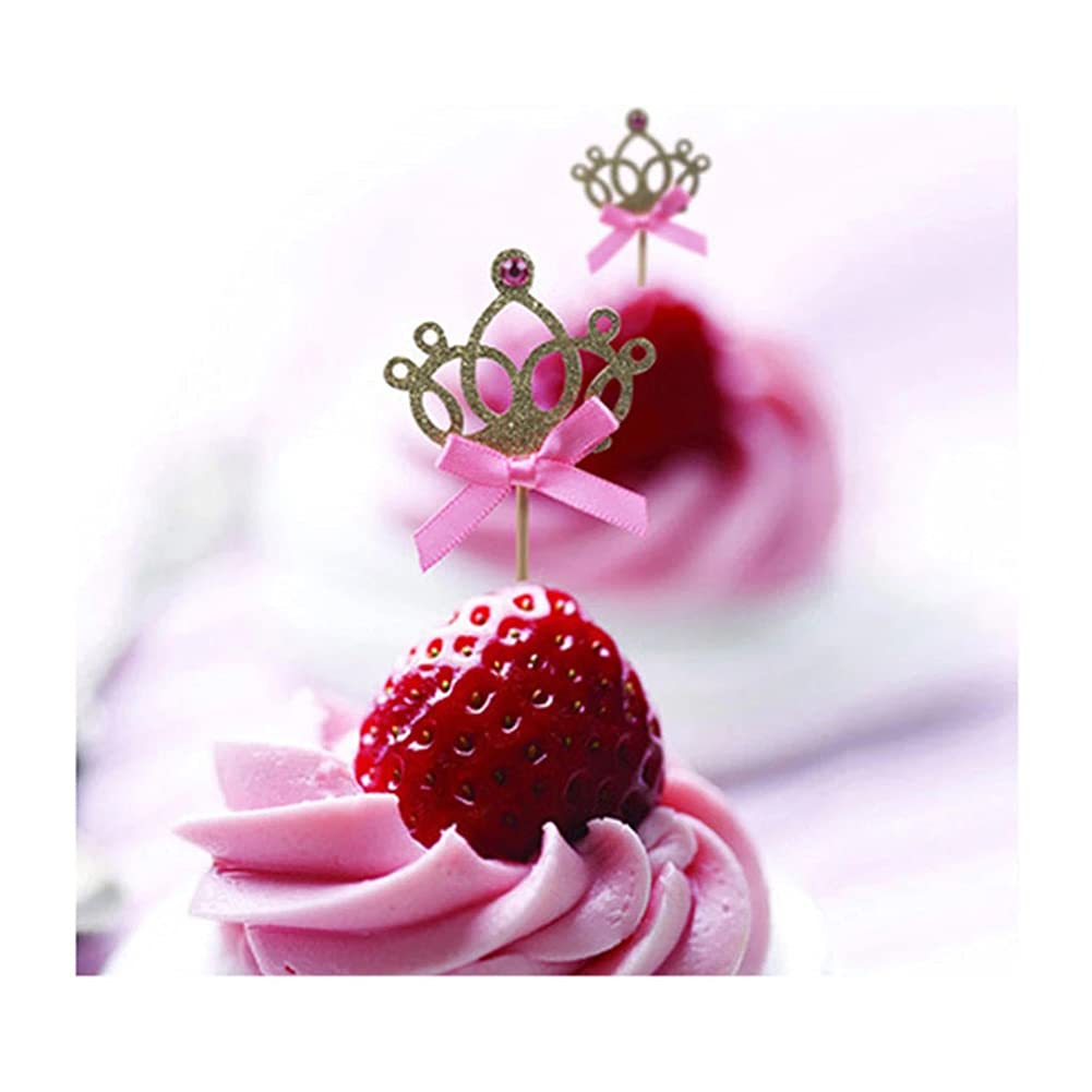 Lebery 30Pcs Gold Glitter Crown Cupcake Toppers Glitter Princess Cupcake Toppers Crown Cake Picks Tiara Cake Cupcake Toppers Cro