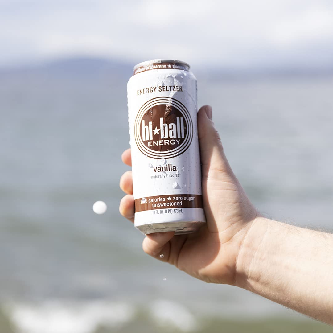 Hiball Energy Seltzer Water, Caffeinated Vanilla Sparkling Water with Vitamins B12 & B6, Sugar Free, 16 Fl Oz (Pack of 8)