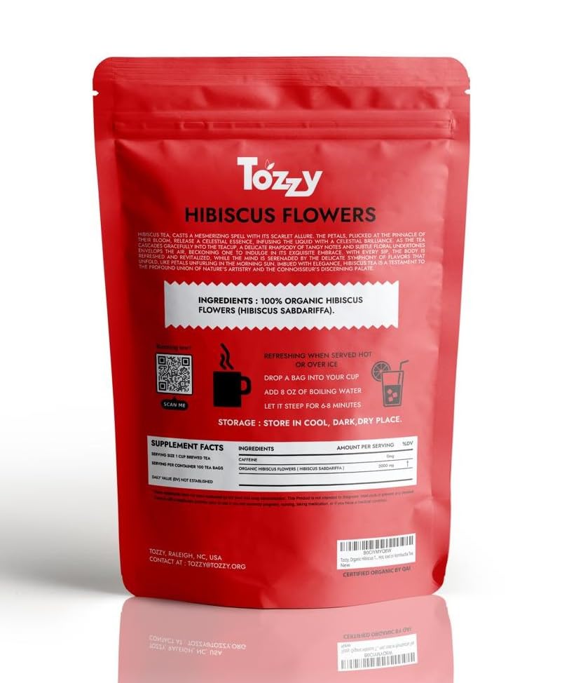 Tozzy Usda Organic Hibiscus Tea - 100 Count (Pyramid Tea Bags) | Pure Plant-Based Ingredients | Eco-Conscious Packaging