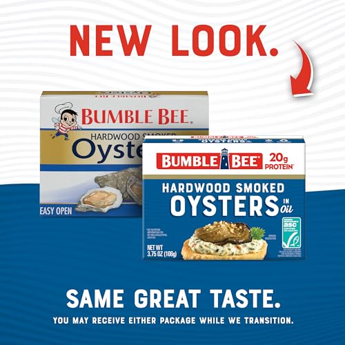 Bumble Bee Canned Smoked Oysters, 3.75 oz Cans, Pack of 12, Gluten Free, 18g Protein per Serving