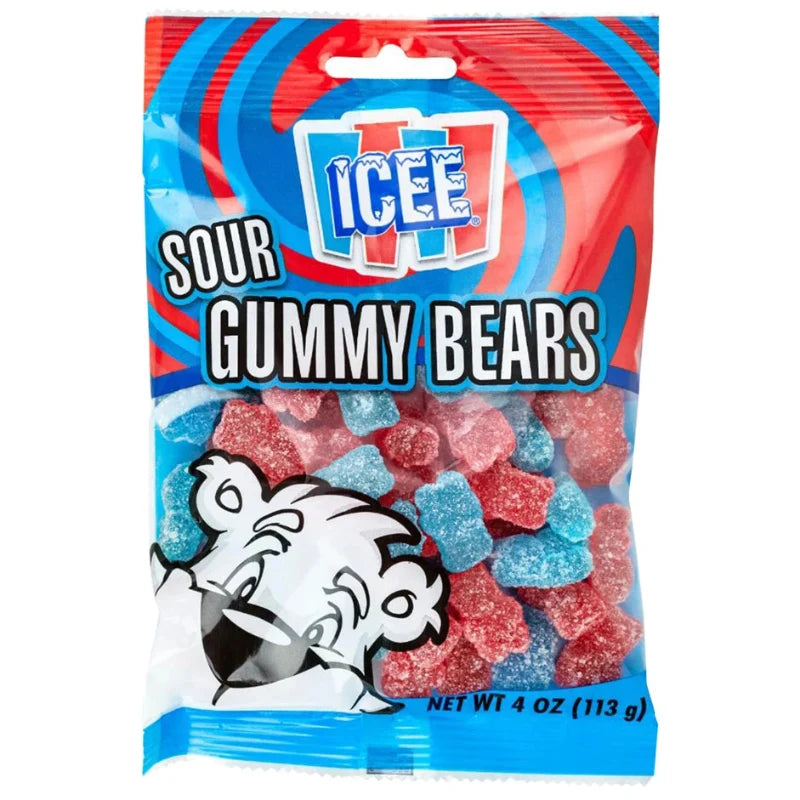 Icee Sour Gummy Bears, Red Cherry and Blue Raspberry