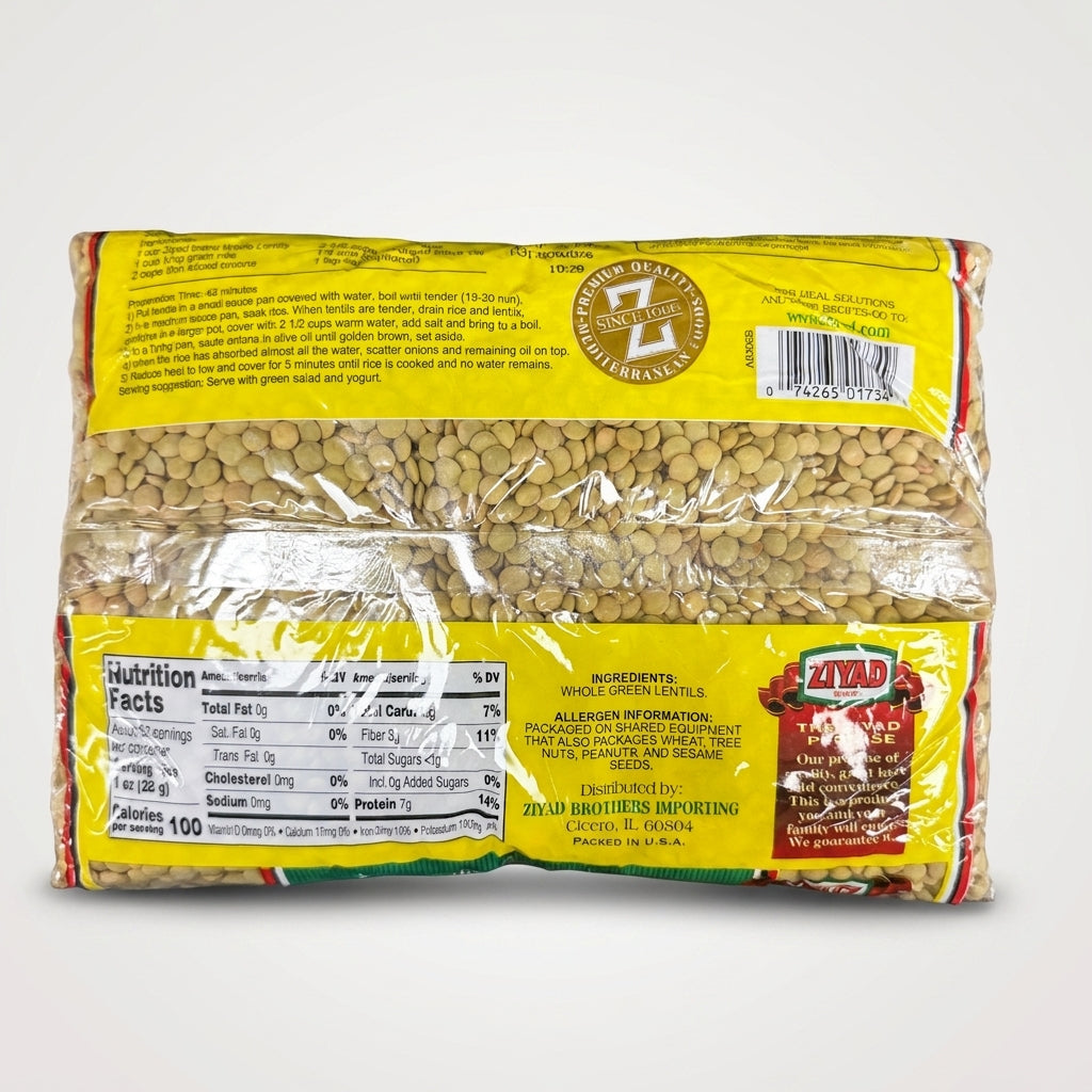 Ziyad Large Green Whole Lentils 32 oz - Premium Mediterranean Quality