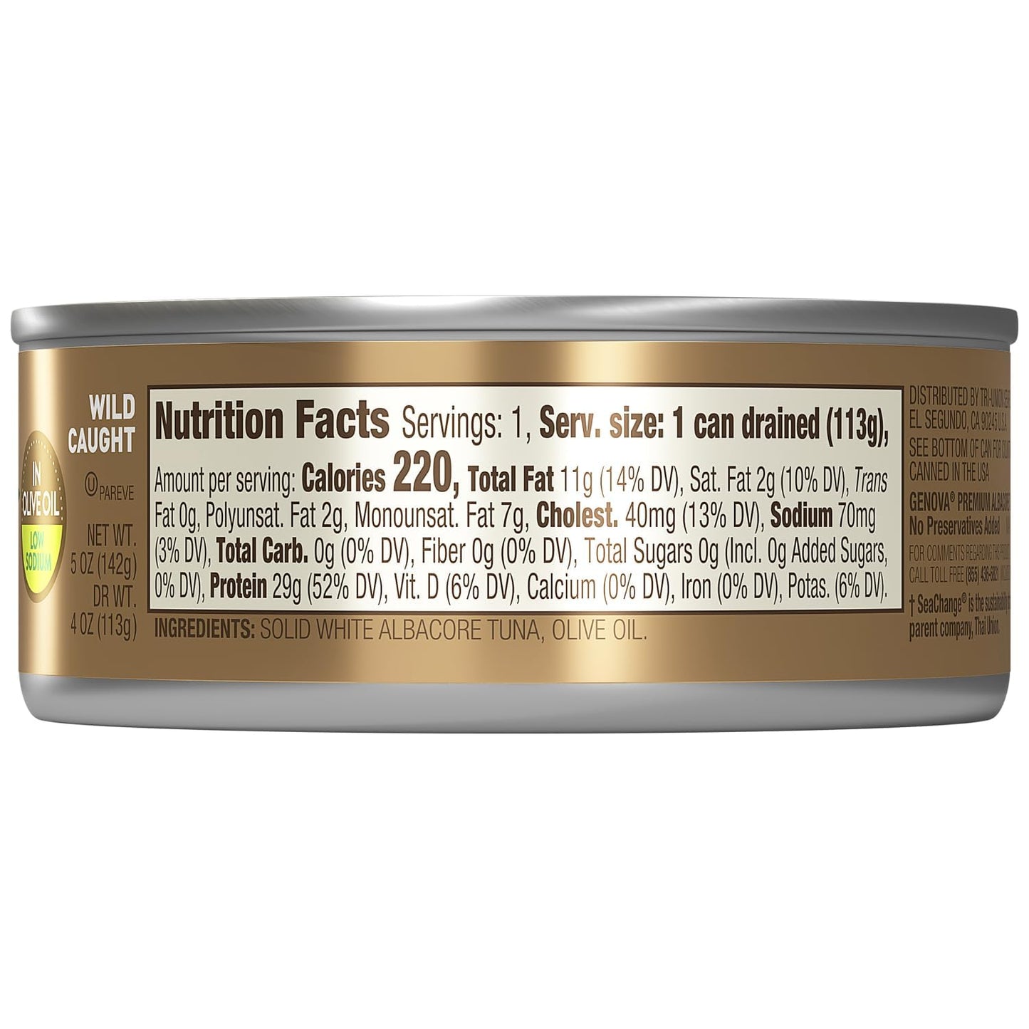 Genova Premium Albacore Tuna In Olive Oil, Low Sodium, Wild Caught, Solid White, 5 Oz. Can (Pack Of 12)