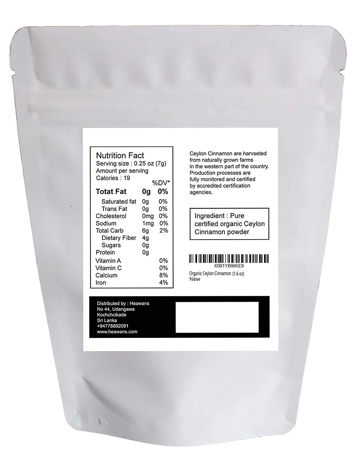 Organic Ceylon Cinnamon Ground Premium (Real Or True Cinnamon) Grade Powder From A Usda Certified Farm In Sri Lanka. (1.6 Oz)