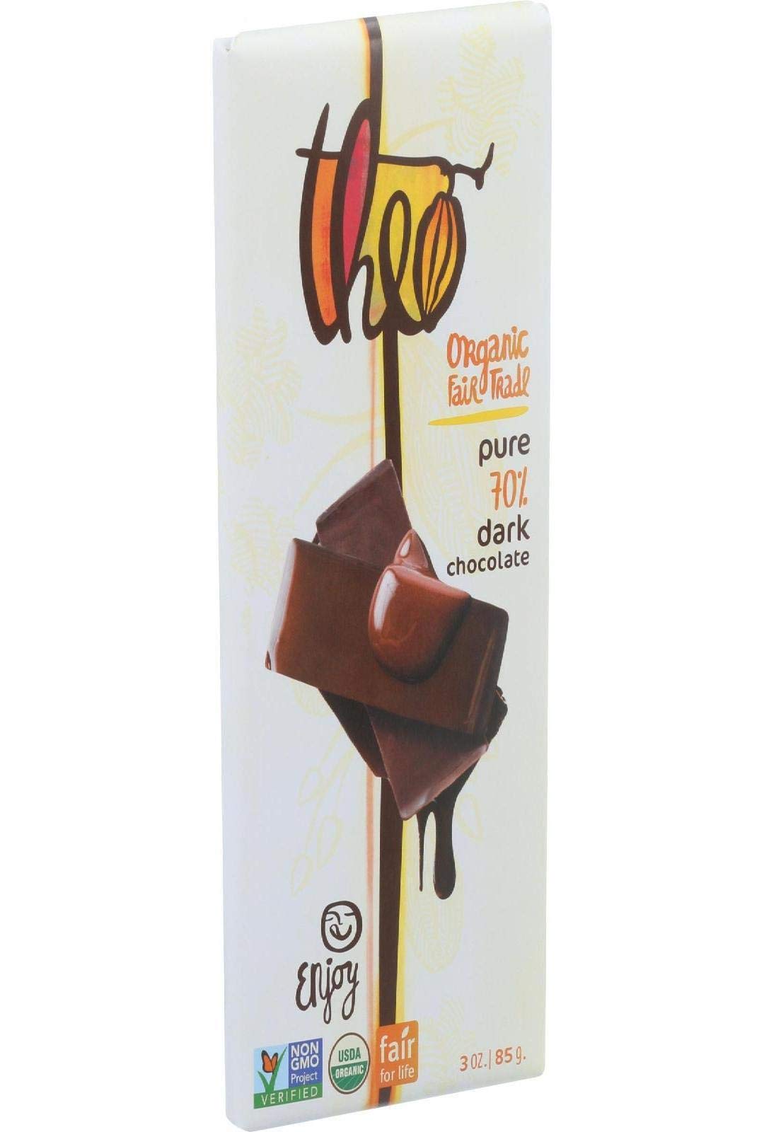 Theo Chocolate Pure Organic Dark Chocolate Bar, 70% Cacao, 1 Bar | Vegan, Fair Trade