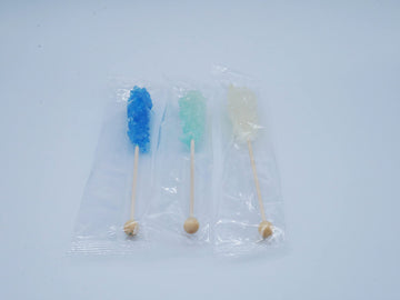 Frozen Ice Rock Candy On A Stick (72 Pack) - Bulk Individually Wrapped Pure Sugar Blue, Light Blue, And White Edible Crystal Roc