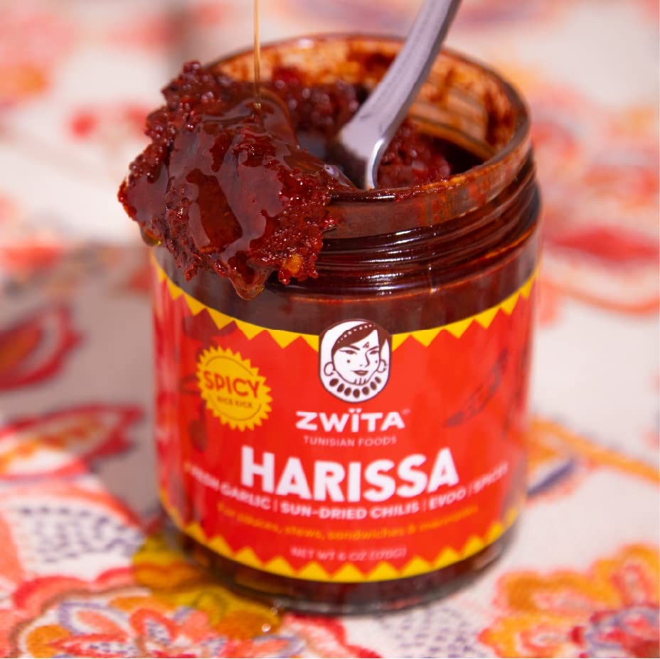 Zwita Spicy Harissa 6Oz | Tunisian Thick Sun Dried Chili Paste | Spicy Yet Doesnt Overwhelm Flavor | Harissa Paste | Sun Dried C