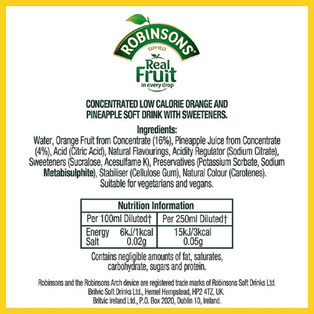 Robinsons Double Strength Orange & Pineapple Fruit Squash No Added Sugar 1000ml