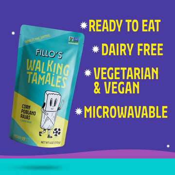 Fillo'S Walking Tamales, Corn Poblano Rajas, Pk Of 7, Ready-To-Eat, Delicious, Gluten-Free, Preservative-Free, Vegan Friendly, M