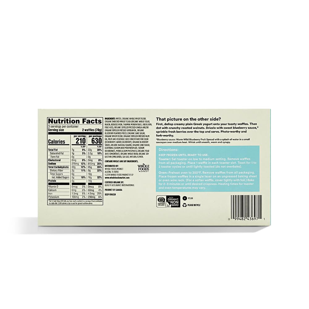 365 Everyday Value, Organic Blueberry Waffles, 6 ct, (Frozen)