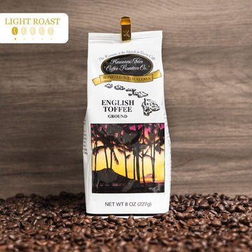 Hawaiian Isles English Toffee Flavored, Light Roast Ground Coffee, Roasted With Aloha - 8 Ounce Bag