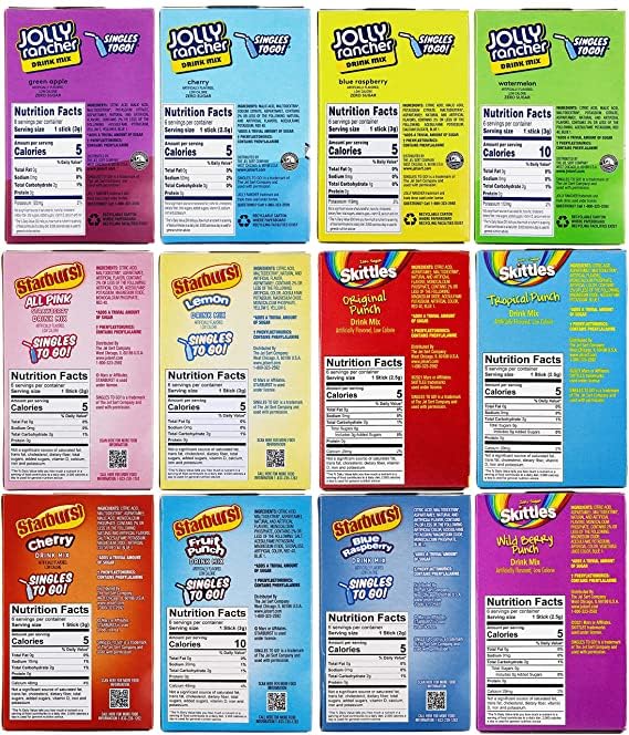 Singles To Go! Sugar Free Variety Pack Of Water Enhancers - Skittles, Starburst And Jolly Rancher Drink Mix Variety - 0.57 Ounce