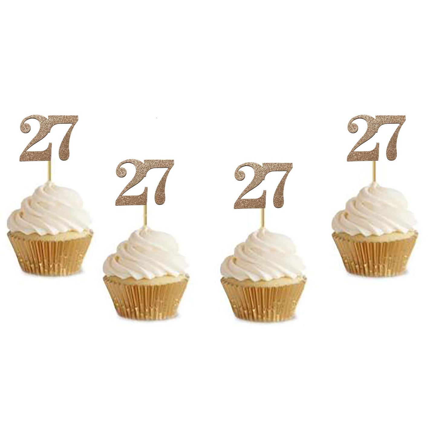 20 Pack Of Number''27'' Cupcake Toppers Glitter Rose Gold 27Th Birthday Party Anniversary Party Cupcake Toppers