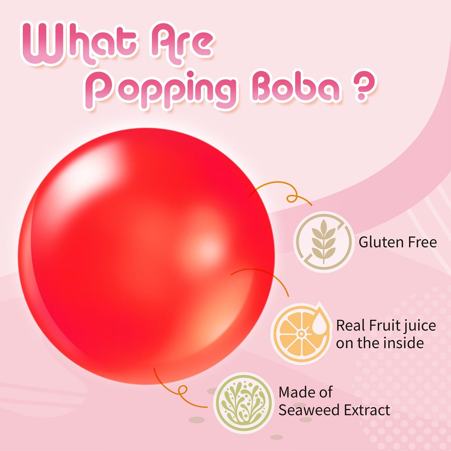 J Way Bursting Popping Strawberry Boba Pearls, Strawberry Syrup, Non-Dairy, Fat-Free Popping Tapioca Boba For Beverages, Sweets,