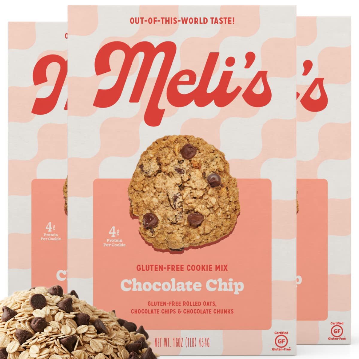 Melis Choco-Lot Gluten Free Cookie Mix High Protein Baking Mix With Natural & Milk Chocolate Chips Chocolate Chunks & Rolled Oats Easy Bake Oven Mixes For Sweet Treats 16Oz Box 3-Pack