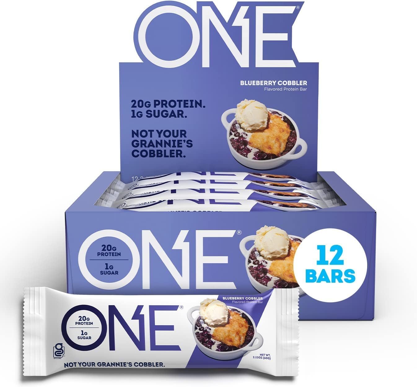One Protein Bars, Blueberry Cobbler, Gluten Free Protein Bars With 20G Protein And Only 1G Sugar, Guilt-Free Snacking For High P